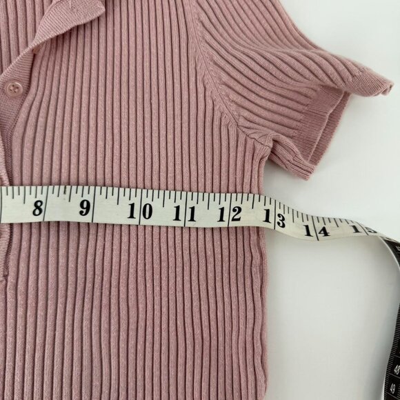 Calvin Klein Jeans Ribbed Knit Polo Top Dusty Pink Short Sleeve Petite M - Picture 5 of 5